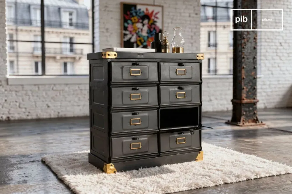 Illustration numéro 3 du produit Commode en métal noir 8 clapets