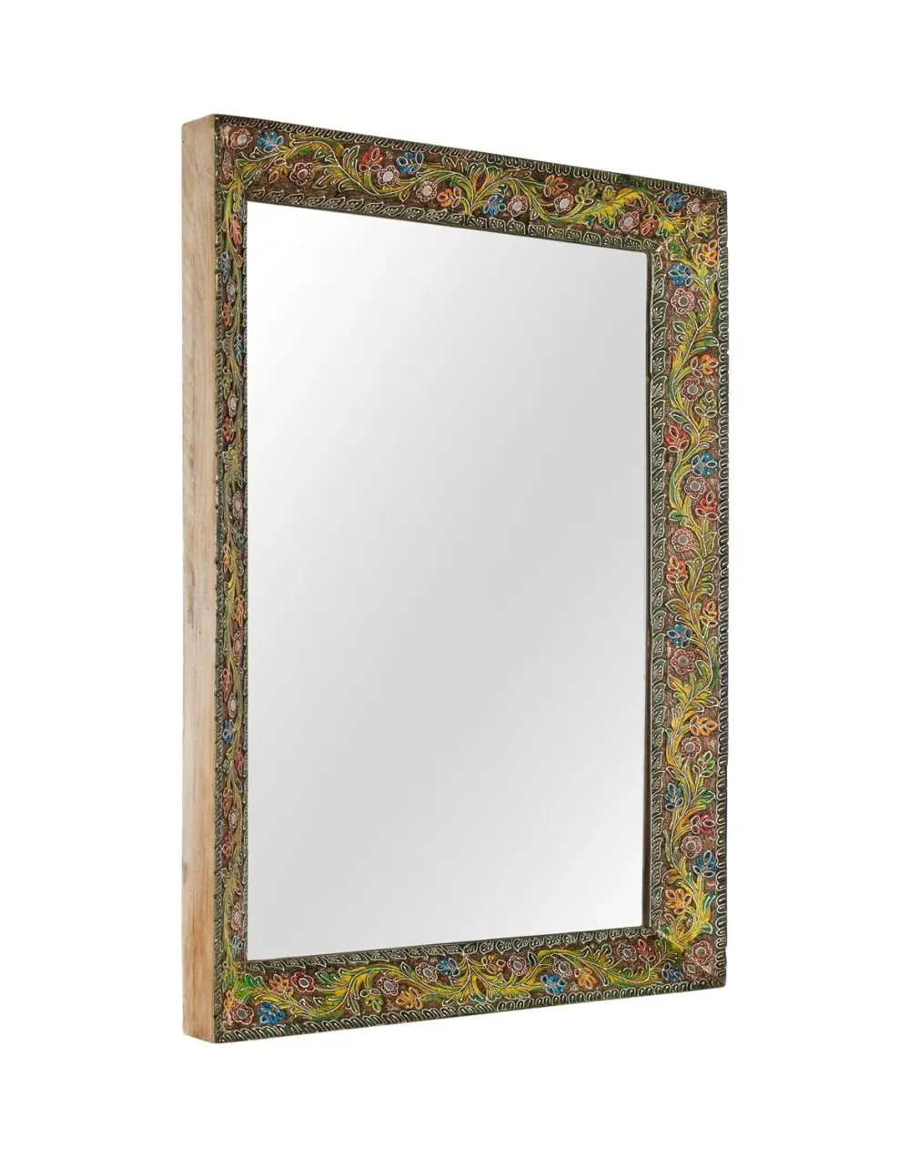 Illustration numéro 3 du produit Miroir rectangulaire avec cadre en bois de manguier à motif floral