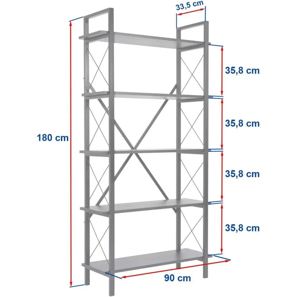 Illustration numéro 3 du produit Etagère 5 niveaux effet Noyer et piètement noir 90 cm