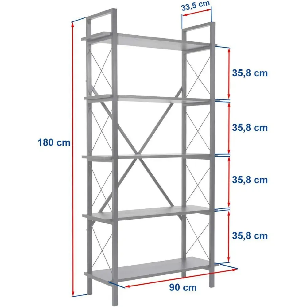 Illustration numéro 3 du produit Etagère 5 niveaux effet bois et piètement noir 90 cm