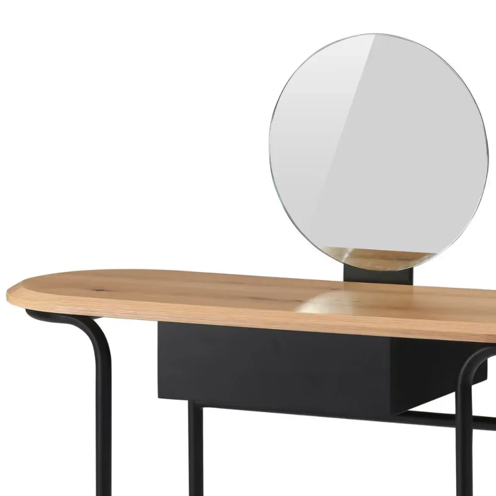 Illustration numéro 3 du produit Coiffeuse métal et MDF plateau chêne avec miroir réglable hauteur