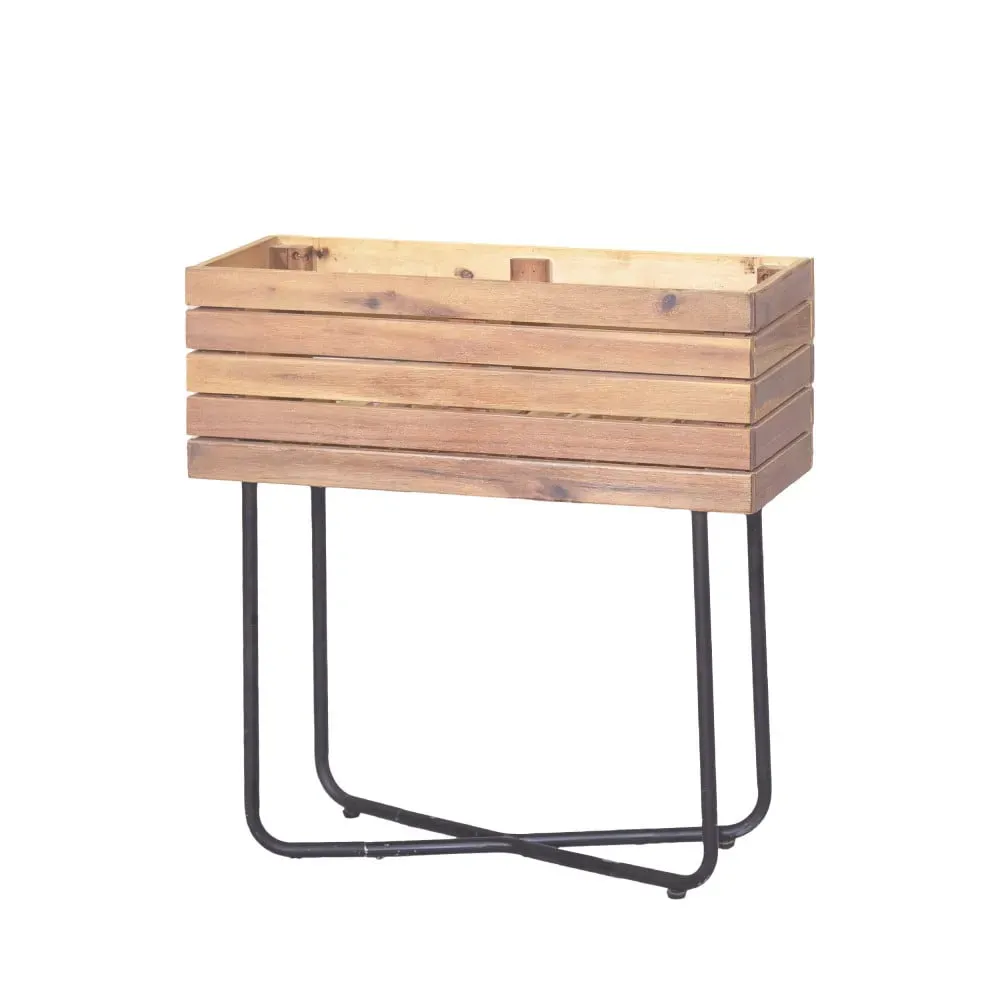 Illustration numéro 3 du produit Jardinière en bois et métal H62cm - Bois clair
