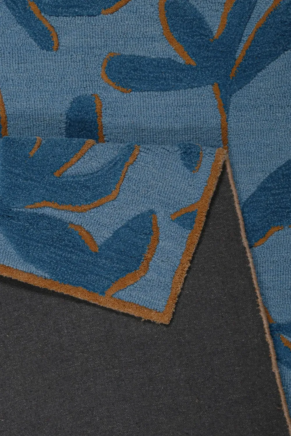 Illustration numéro 3 du produit Tapis design floral tufté pure laine bleu et brique 200x290