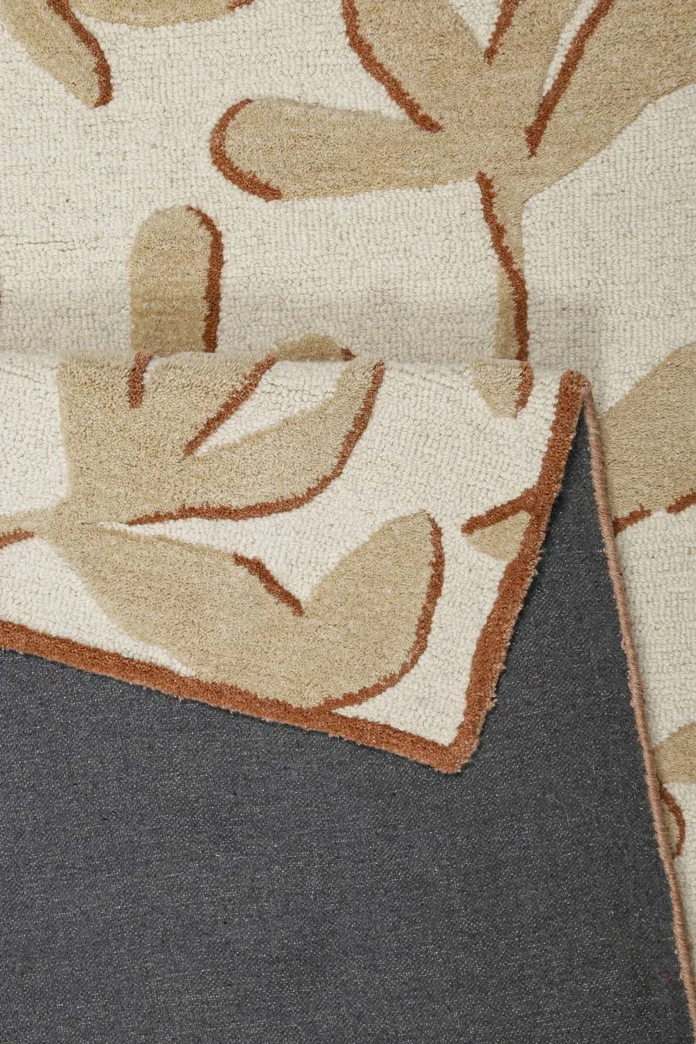 Illustration numéro 3 du produit Tapis design floral tufté pure laine beige, sable et brique 70x140