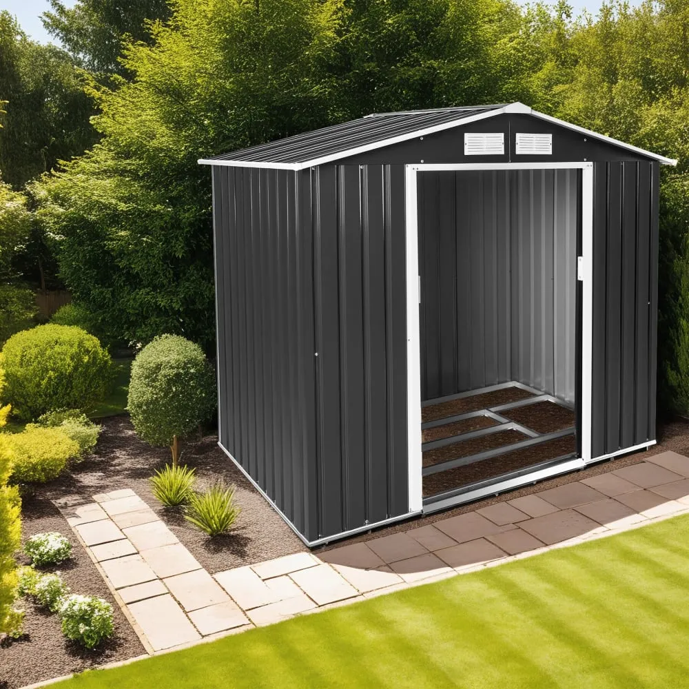Illustration numéro 3 du produit Abri de jardin 2,7 m² avec 4 ouvertures en tôle d'acier gris et blanc