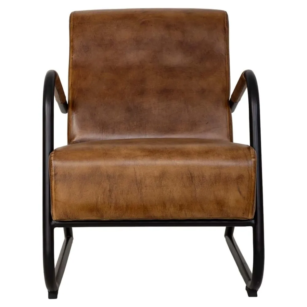 Illustration numéro 3 du produit Fauteuil en métal recouvert de cuir marron 61x70x84 cm (h)