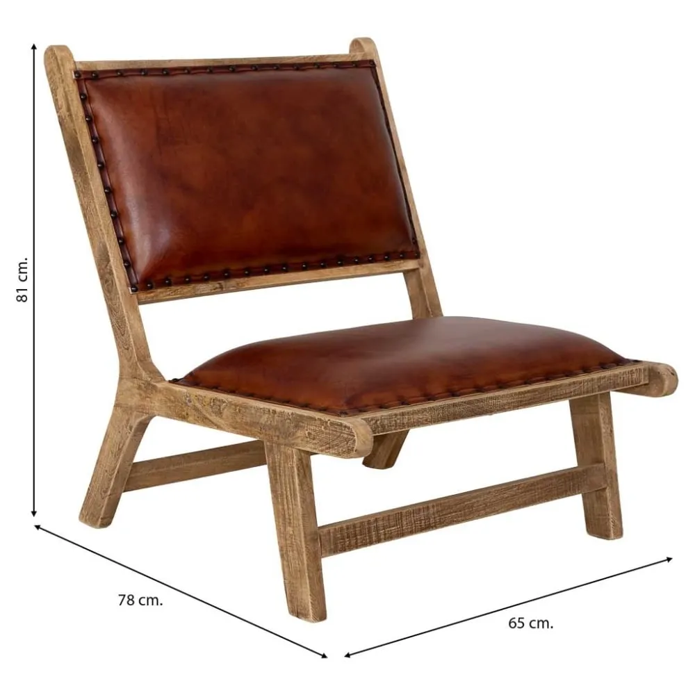 Illustration numéro 3 du produit Fauteuil en bois et cuir brun 65x78x81 cm (h)