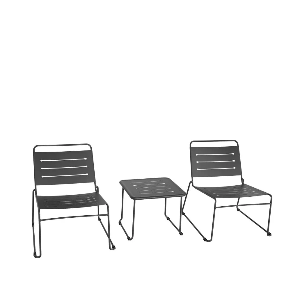 Illustration numéro 3 du produit Salon de jardin 2 personnes en métal - Gris foncé