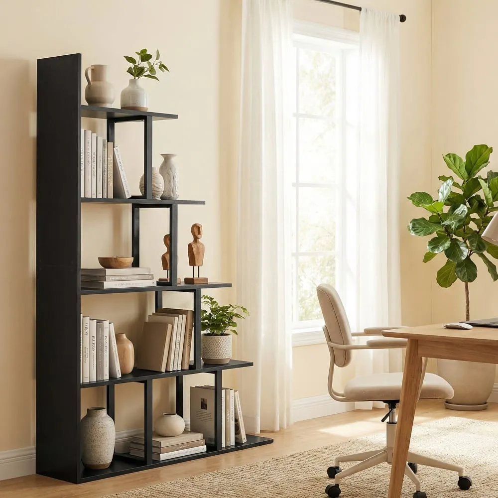 Illustration numéro 3 du produit Bibliothèque échelle 5 niveaux meuble de rangement bois noir