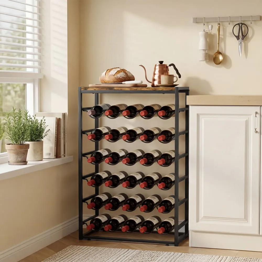 Illustration numéro 3 du produit Casier à bouteilles 30 bouteilles 6 niveaux cadre en métal marron