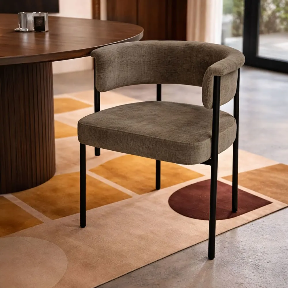 Illustration numéro 3 du produit Ensemble table extensible ovale et 6 fauteuils en tissu café
