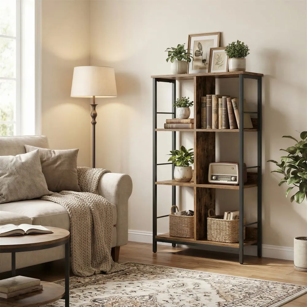 Illustration numéro 3 du produit Bibliothèque 6 cases 3 niveaux 30 x 60 x 114 cm marron et noir