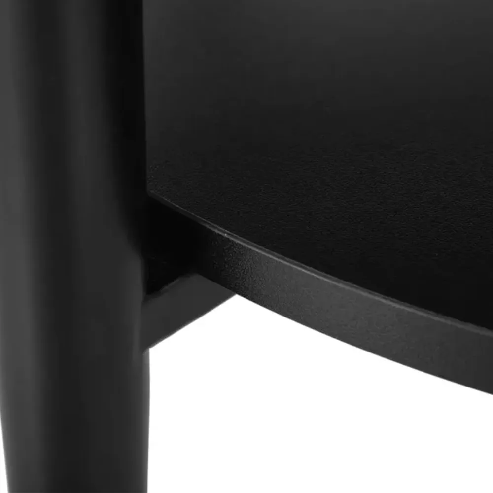 Illustration numéro 3 du produit Table basse ronde en chêne clair et noir avec étagère 60x60x45cm