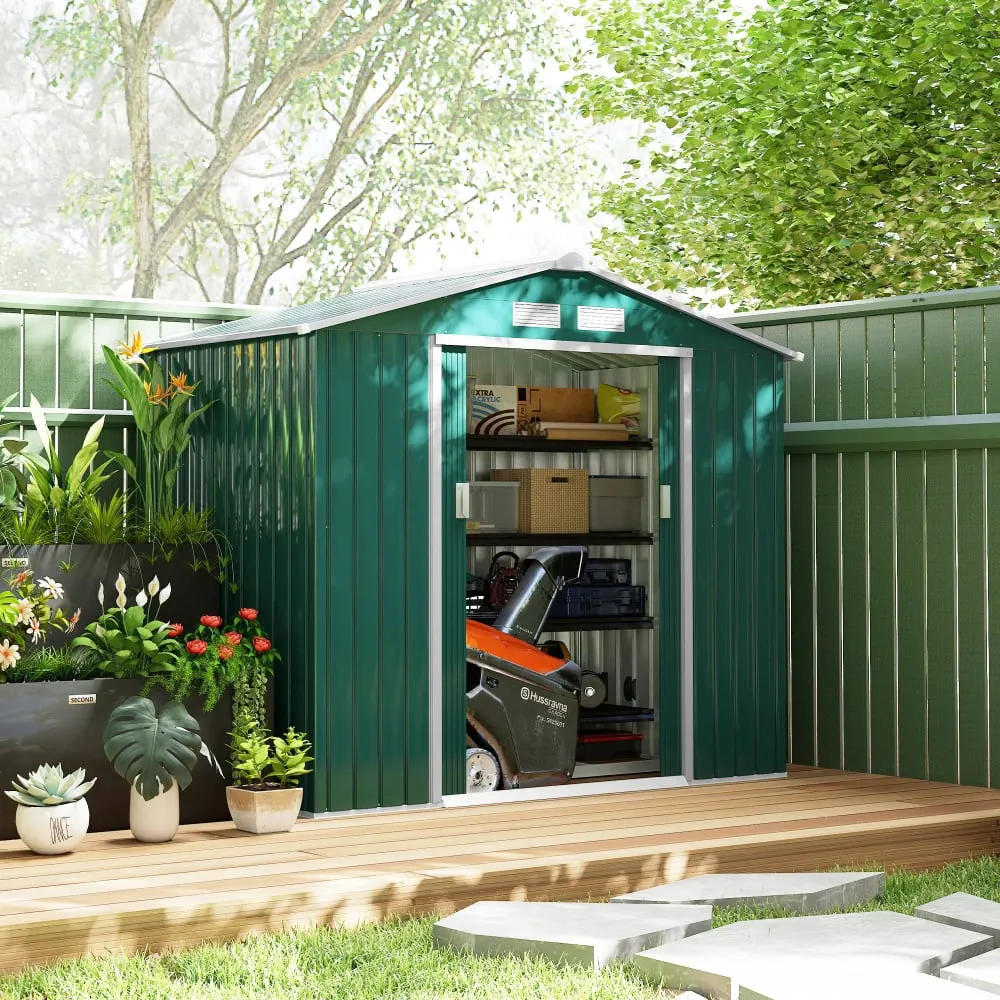 Illustration numéro 3 du produit Abri de jardin avec kit de fondation tôle d'acier vert