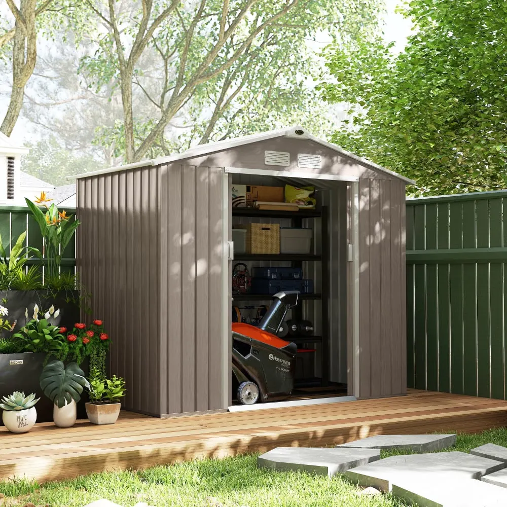 Illustration numéro 3 du produit Abri de jardin 2,42 m² kit de fondation porte acier galvanisé marron