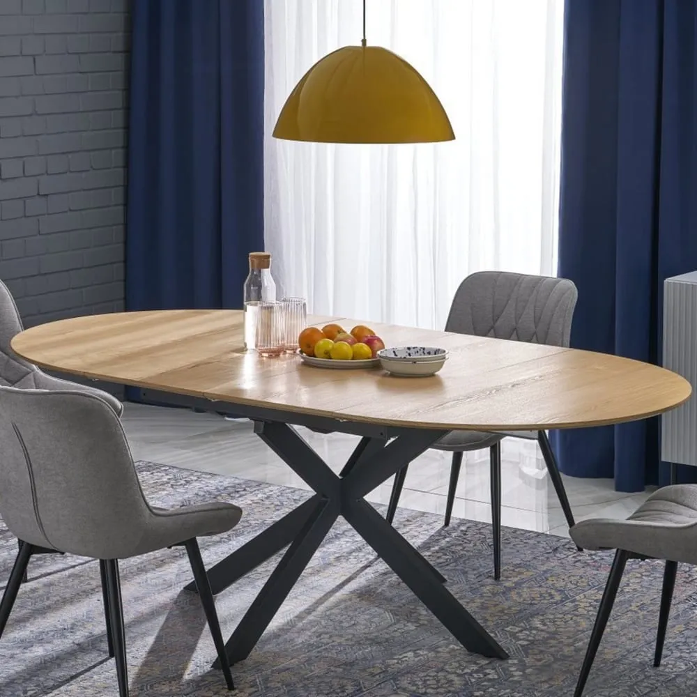 Illustration numéro 3 du produit Table ronde extensible  avec plateau aspect bois 120 - 200cm