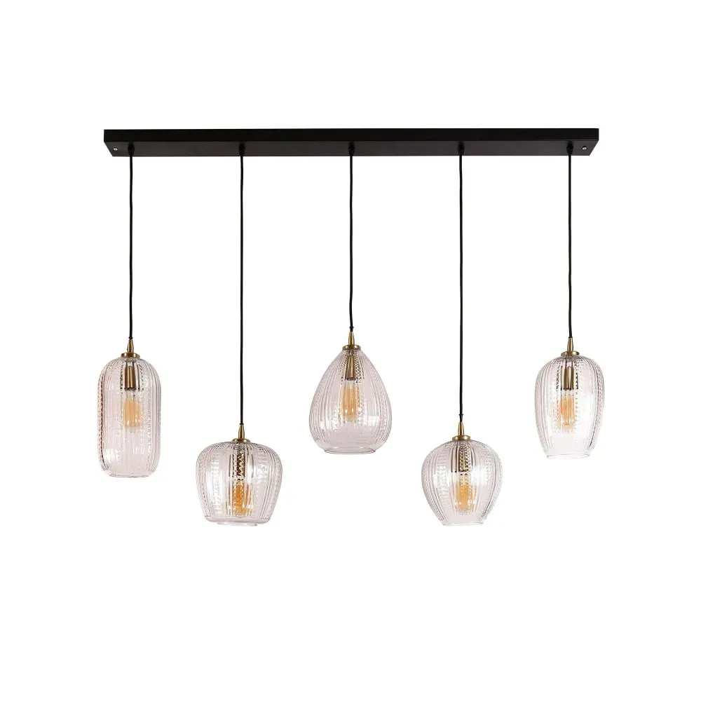 Illustration numéro 3 du produit Suspension 5 lampes 120x20x150 cm en verre et métal