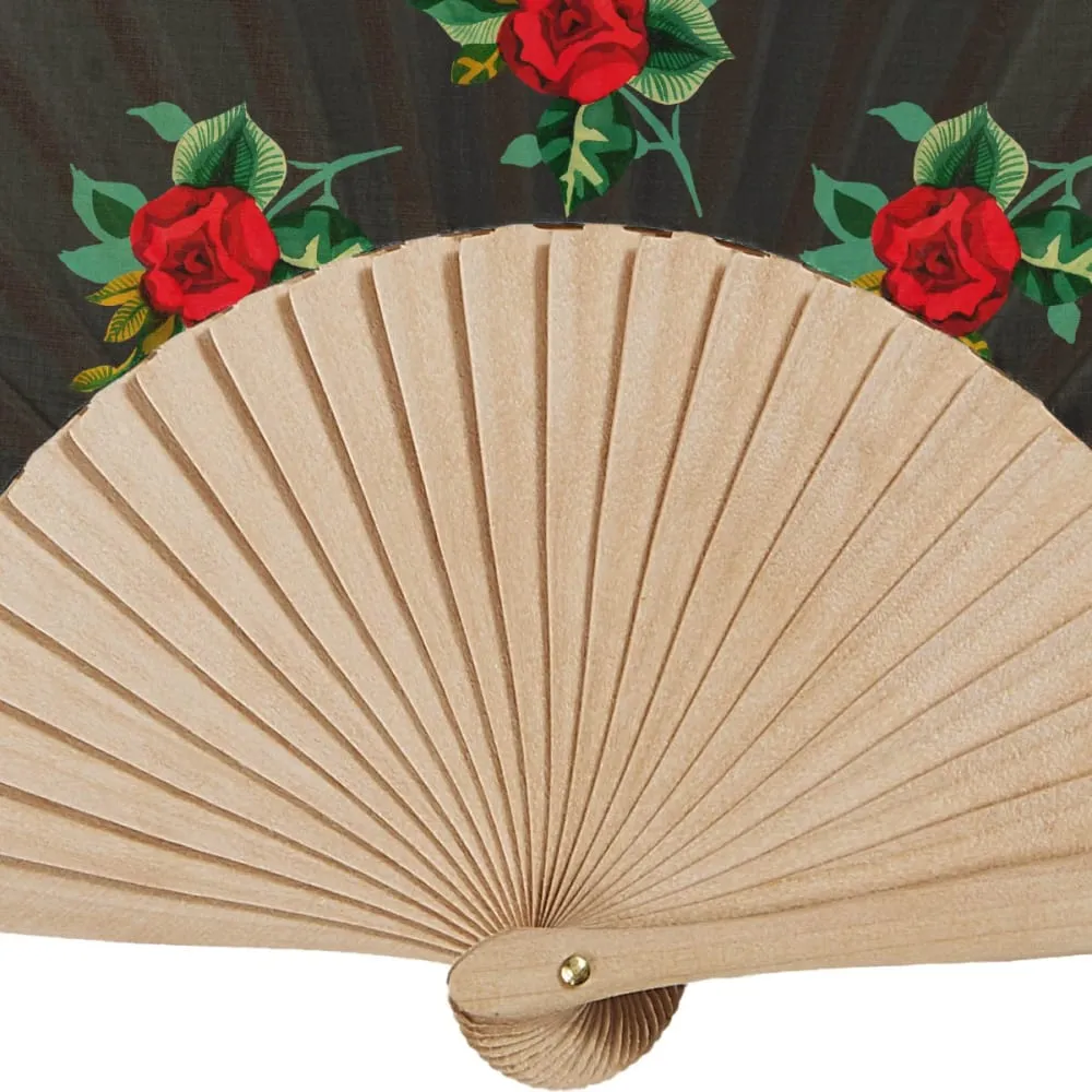 Illustration numéro 3 du produit Eventail bois de bouleau motif graphique fleuri noir