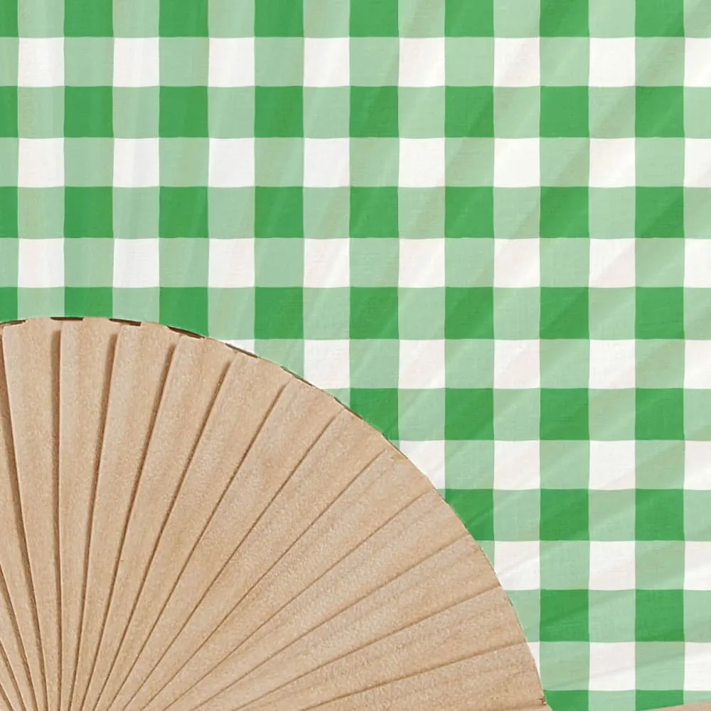 Illustration numéro 3 du produit Eventail bois de bouleau motif vichy Vert