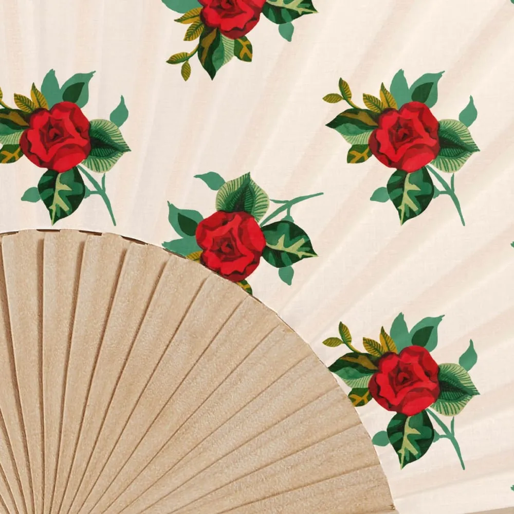 Illustration numéro 3 du produit Eventail bois de bouleau motif graphique fleuri Blanc