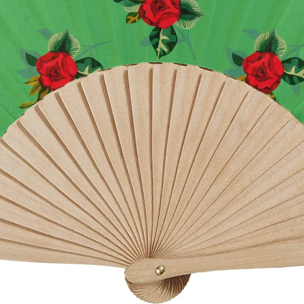 Illustration numéro 3 du produit Eventail bois de bouleau motif graphique fleuri Vert