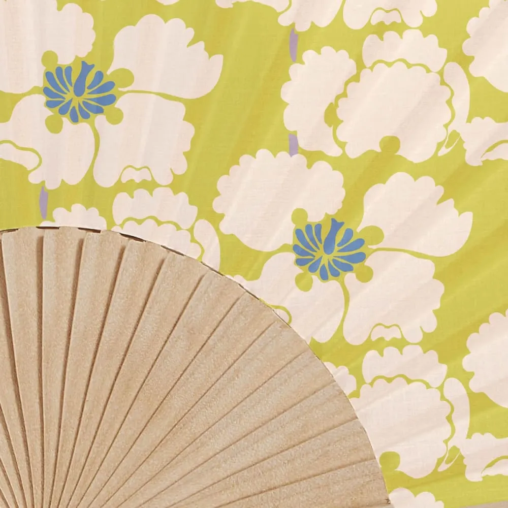 Illustration numéro 3 du produit Eventail bois de bouleau motif fleurs graphiques Jaune