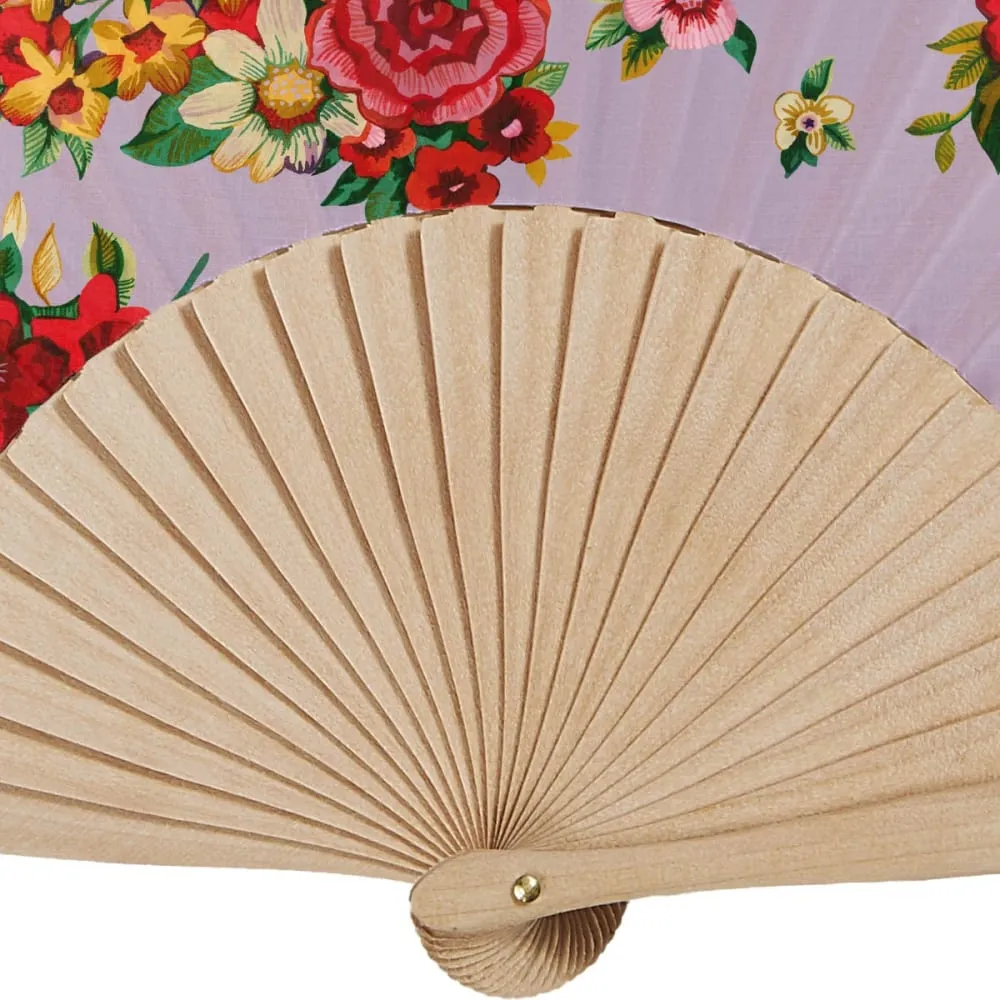 Illustration numéro 3 du produit Eventail bois de bouleau motif fleuri lila