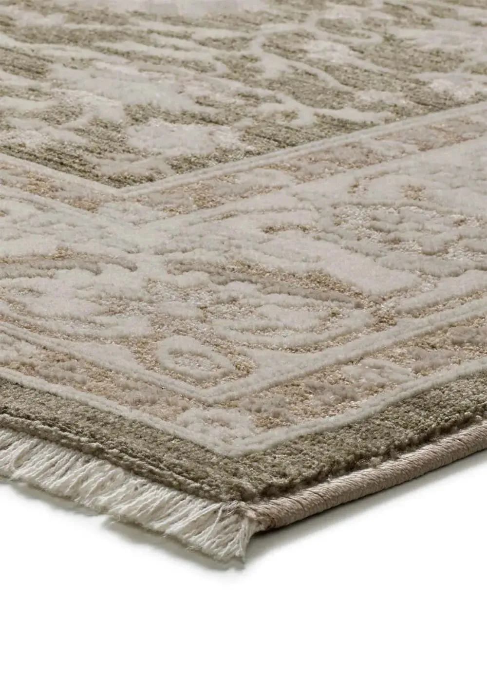 Illustration numéro 3 du produit Tapis à franges vintage oriental oriental vert/beige 200x290 cm