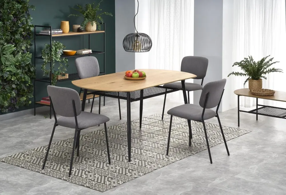 Illustration numéro 3 du produit Table de salle à manger chêne doré avec étagère en rotin