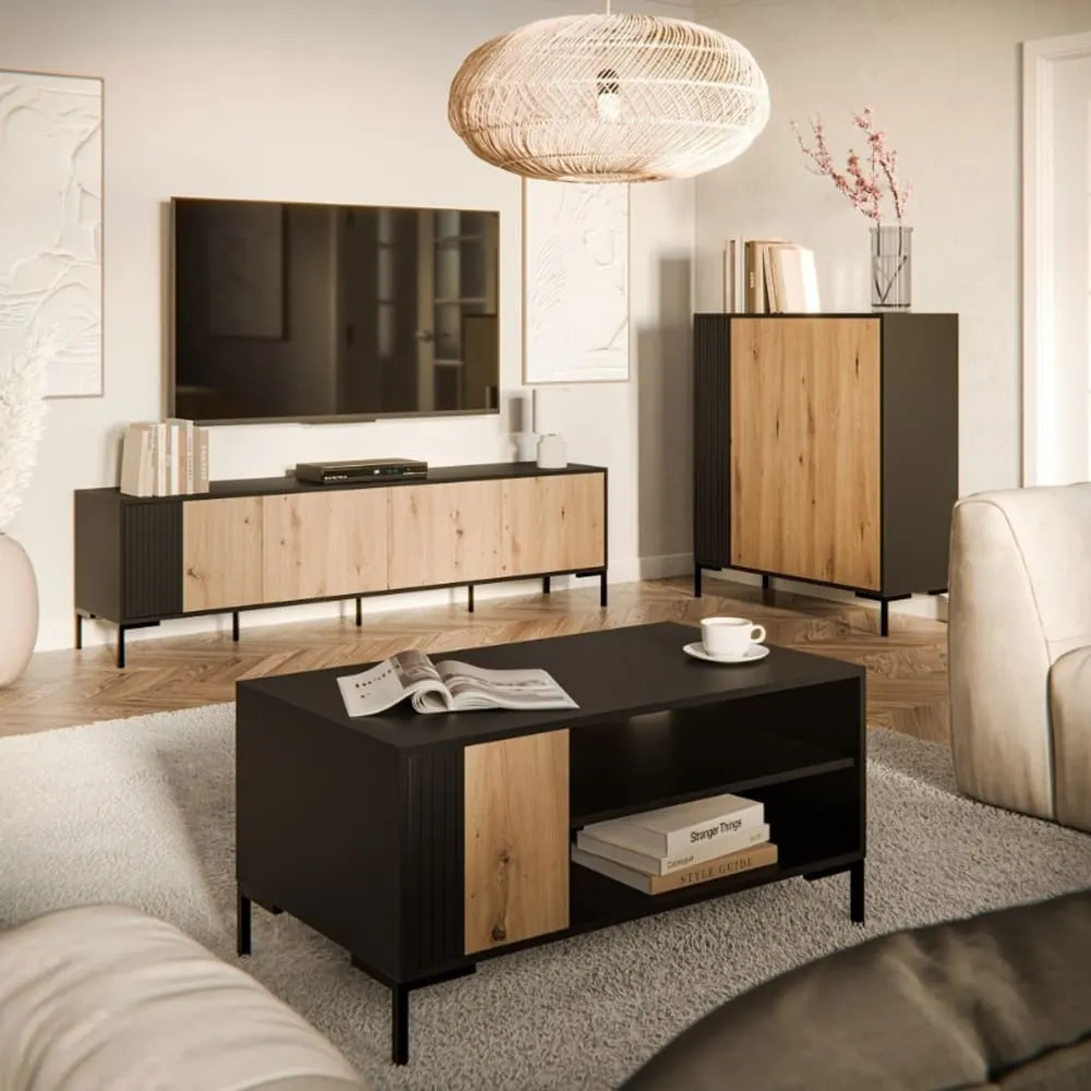 Illustration numéro 3 du produit Table basse noir et bois 100 x 55cm