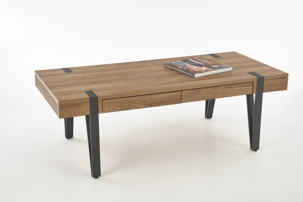 Illustration numéro 3 du produit Table basse industrielle à tiroirs bois et noir 120cm