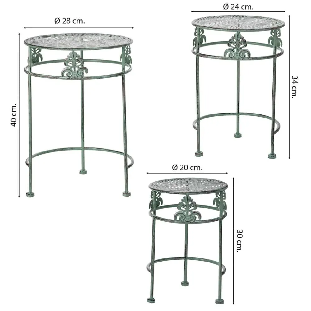 Illustration numéro 3 du produit Support pots fleurs vert 3 pièces 28x28x40-24x24x34-20x20x30h cm