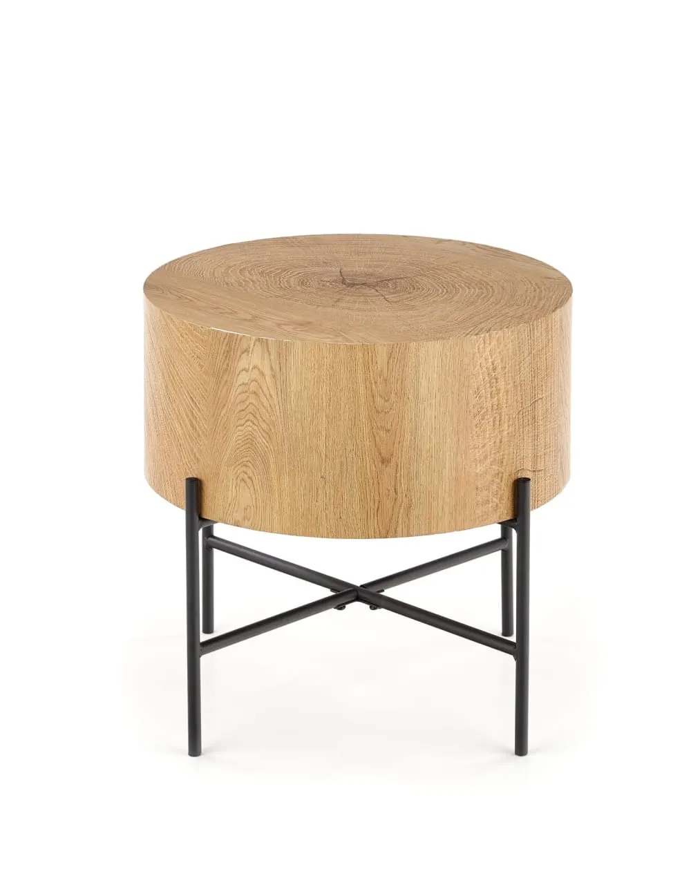 Illustration numéro 3 du produit Table basse ronde  aspect chêne avec structure en acier noire 45cm