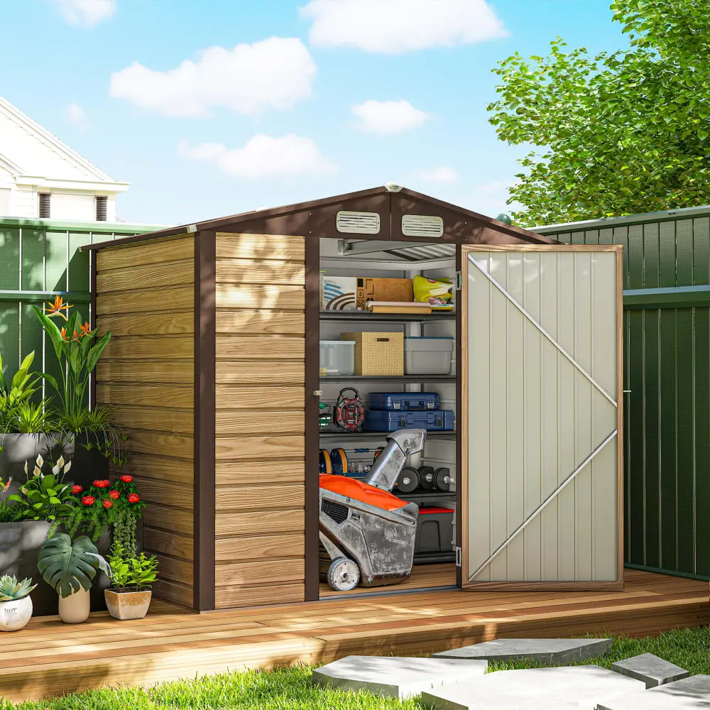 Illustration numéro 3 du produit Abri de jardin en métal 2,27 m² toiture 2 pans acier galvanisé chêne