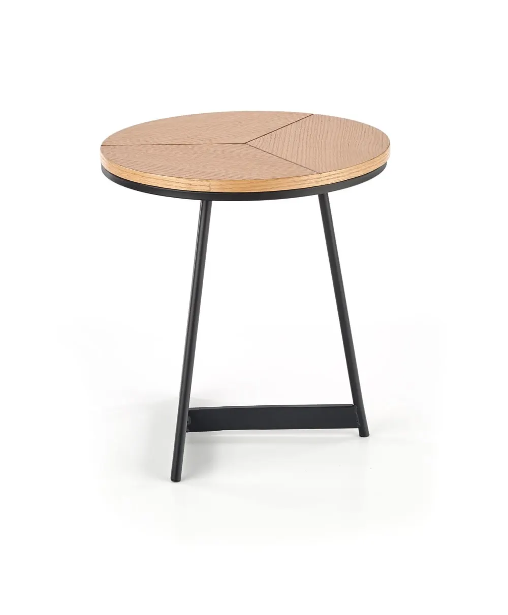 Illustration numéro 3 du produit Table basse ronde avec plateau aspect chêne et piètement en acier 45cm