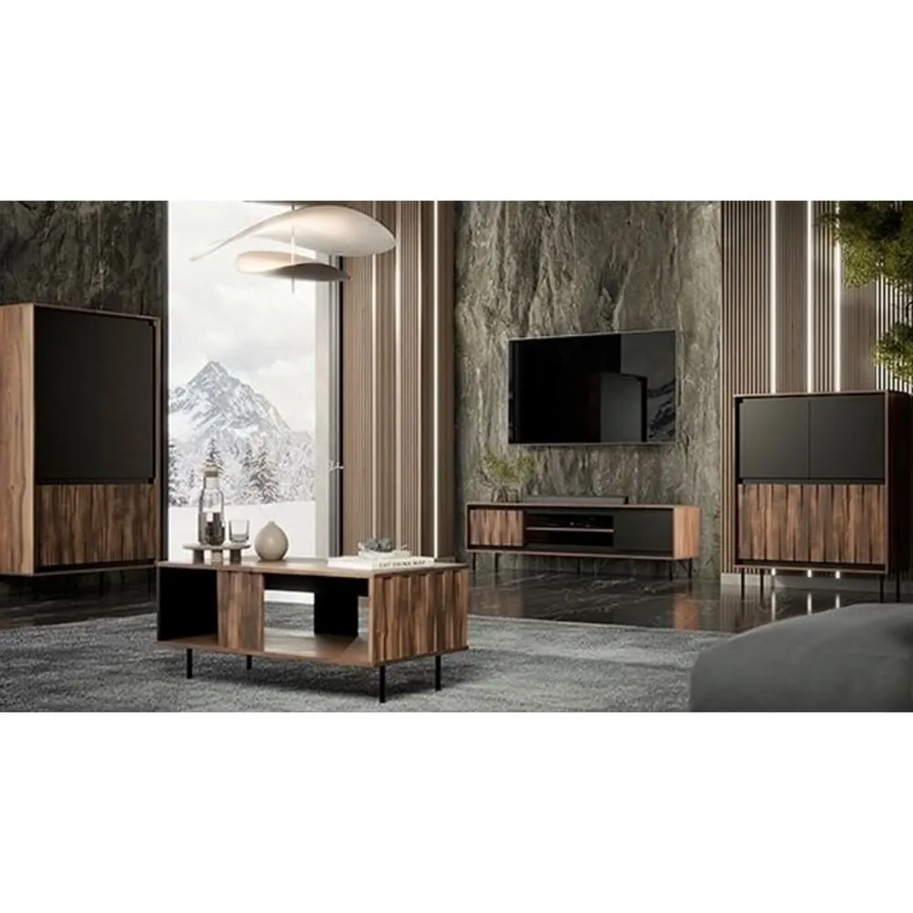 Illustration numéro 3 du produit Table basse design aspect noyer et noir mat 100 x 54cm
