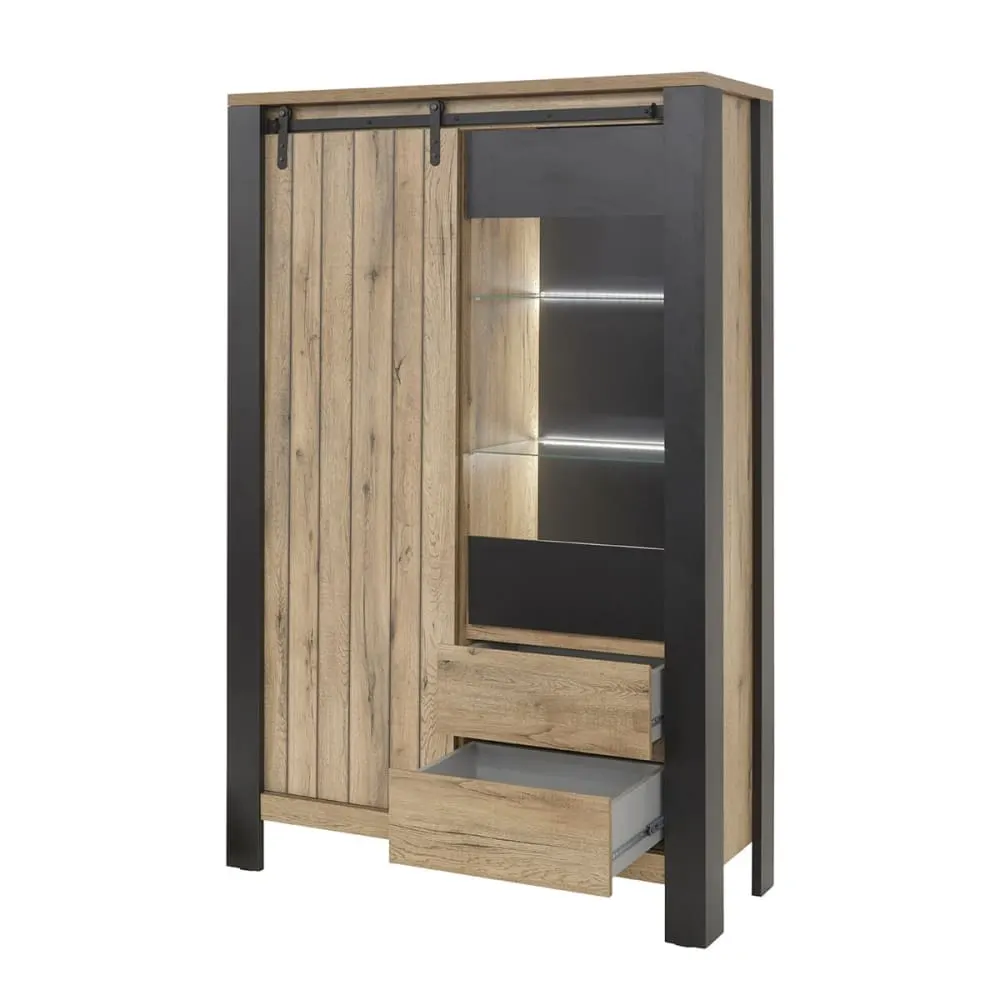 Illustration numéro 3 du produit Argentier 2 portes 2 tiroirs métal et aspect bois avec leds