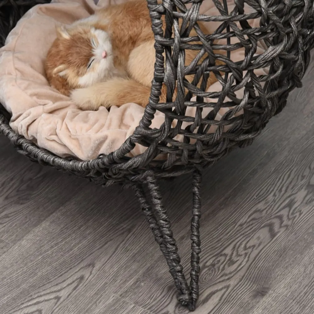 Illustration numéro 3 du produit Panier chat design sphérique en métal tressé et velours gris