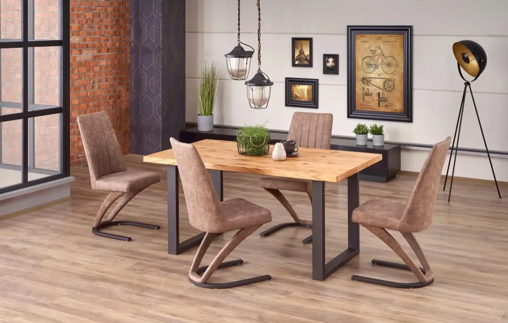 Illustration numéro 3 du produit Table à manger extensible chêne clair et pieds acier noir 160-250cm