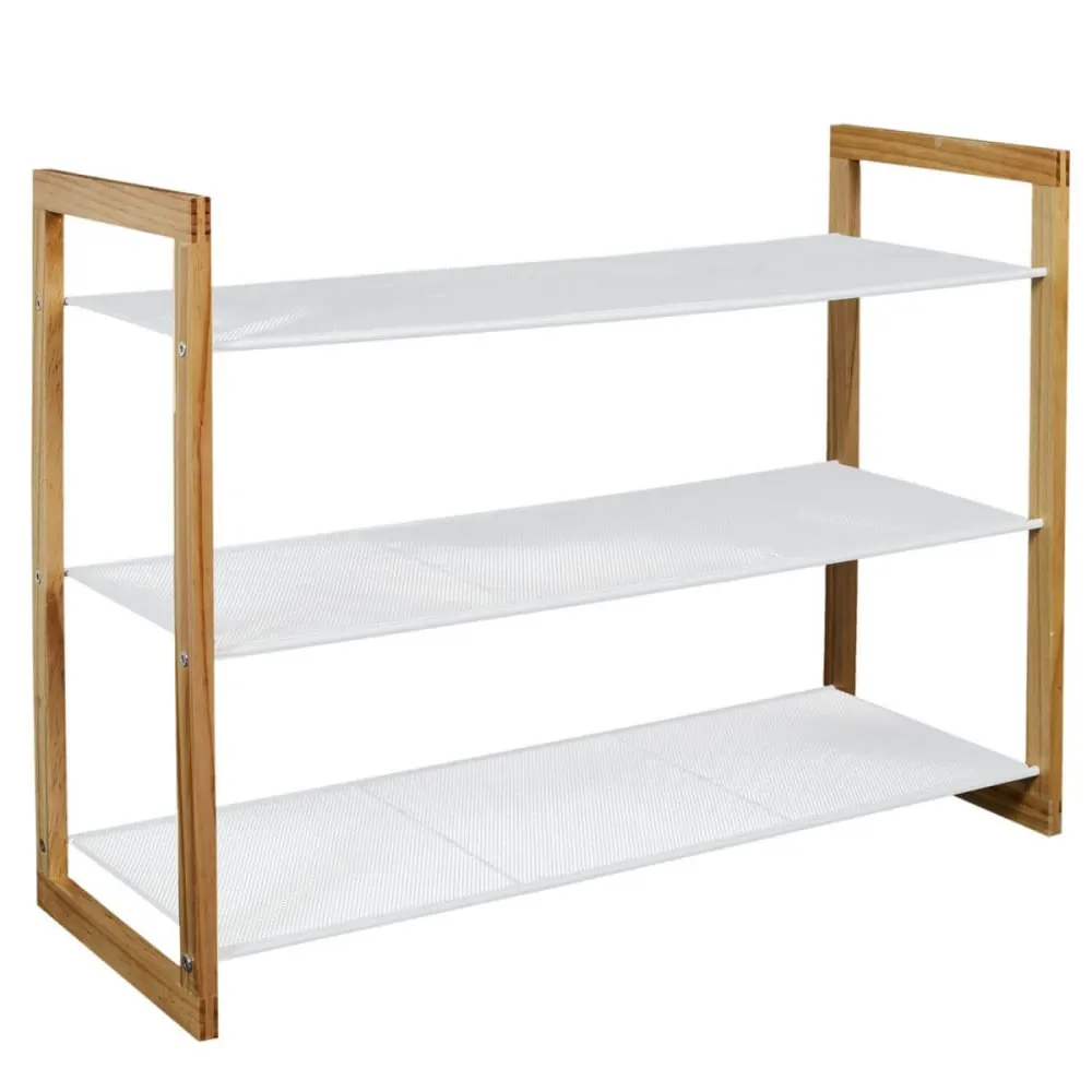 Illustration numéro 3 du produit Meuble  à chaussures 3 etages métal blanc et bois