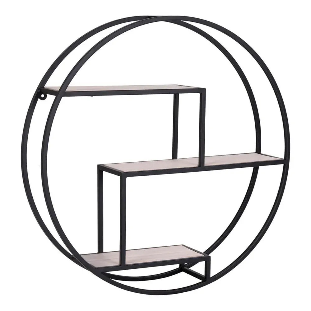 Illustration numéro 3 du produit Etagère  murale circulaire 3 plateaux acier noir et bois massif