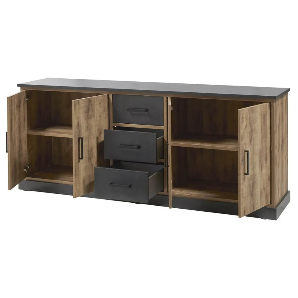 Illustration numéro 3 du produit Buffet  4 portes 3 tiroirs aspect bois et métal noir