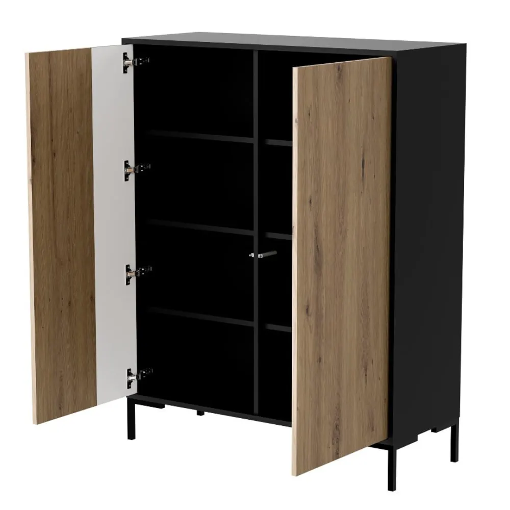 Illustration numéro 3 du produit Buffet haut noir et bois l. 100cm x h. 129