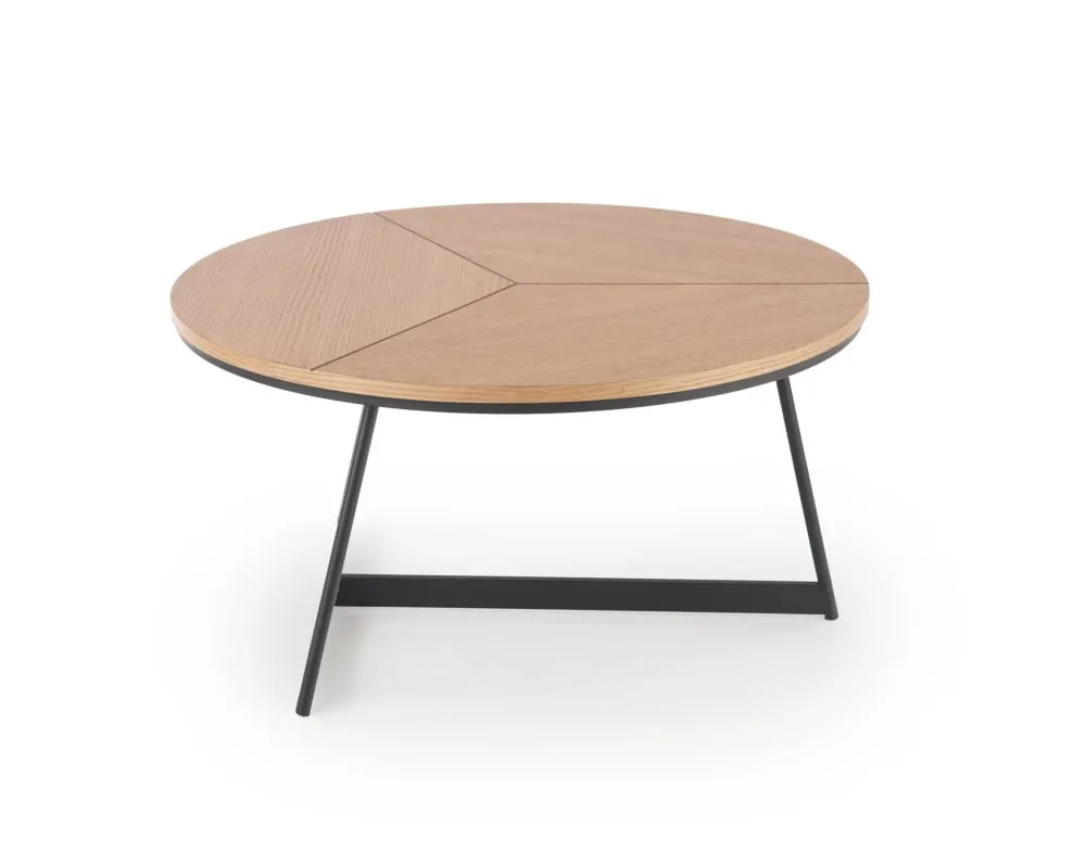 Illustration numéro 3 du produit Table basse ronde avec plateau aspect chêne et piètement en acier 80cm