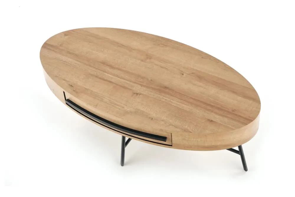 Illustration numéro 3 du produit Table basse avec tiroir aspect chêne doré avec pied en acier 120x60