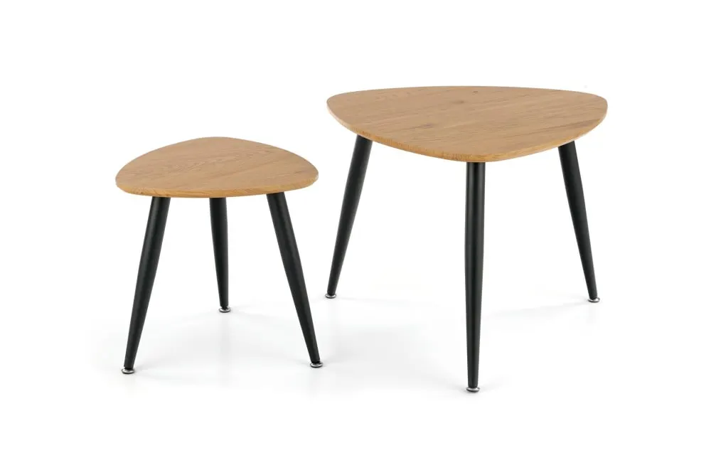 Illustration numéro 3 du produit Ensemble de deux tables gigognes avec plateaux chêne doré
