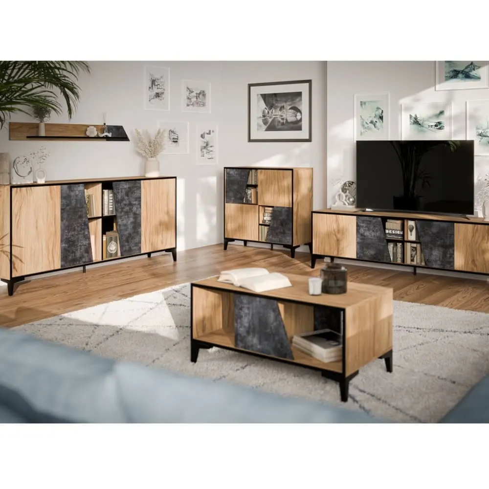 Illustration numéro 3 du produit Table basse design couleur chêne et béton foncé 90 x 50 m