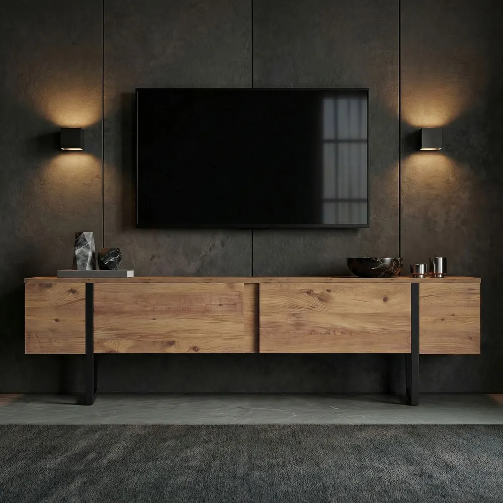 Illustration numéro 3 du produit Meuble tv en bois marron 180 x 30 x 50 cm