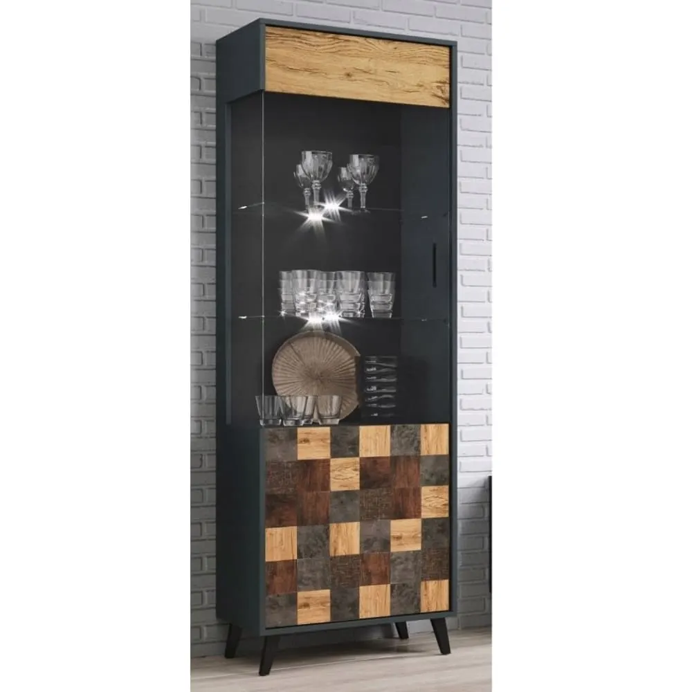 Illustration numéro 3 du produit Vitrine grise et style bois work 192cm