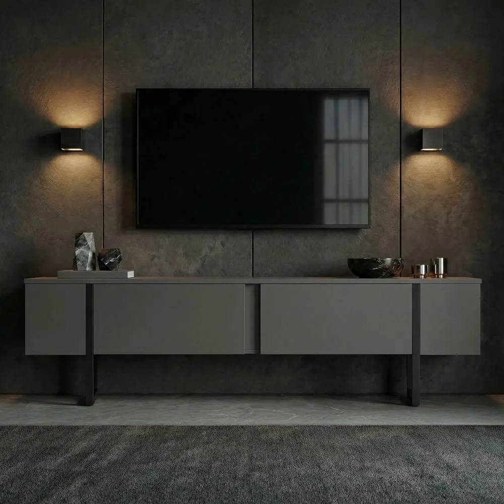Illustration numéro 3 du produit Meuble tv en bois gris 180 x 30 x 50 cm